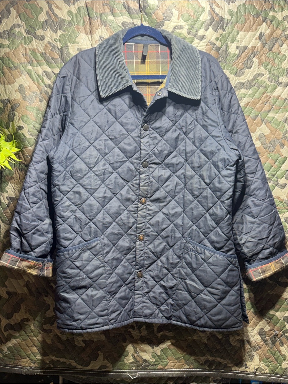Barbour Navy Quilted Jacket with Corduroy Collar